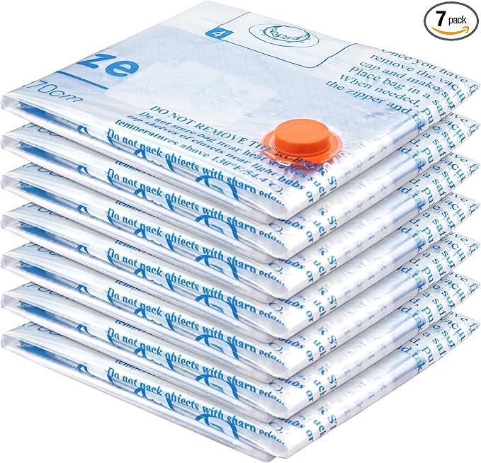 Vacuum Storage Bags 7 Jumbo, Space Saver Sealer Bags,Plastic Packaging Bags,Compression Bags for Clothes, Pillows, Comforters, Blankets, Bedding