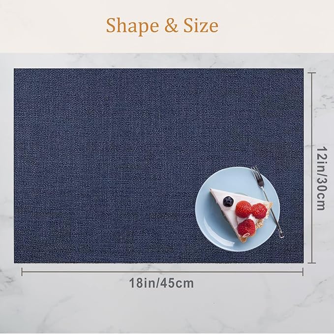 DACHUI Placemats Set of 4, Linen Look Woven Place Mats, Water Resistant, Heat Resistant, Washable, Durable Table Mats (Navy Blue)