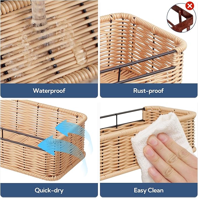 GRANNY SAYS Shower Caddy Hanging, 2 Pack Bathroom Shelves for Shower, Waterproof Shower Shelf for Inside Shower, Shower Shelves for Organization and Storage, Wicker Shower Rack for Home Decor, Nature