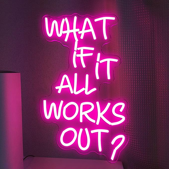 What If It All Works Out Neon Sign, USB Powered Dimmable LED Dreamer Decor, For Office Bedroom Game Room Reading Room Dreamer Provide Inspiration Motivational Neon Light Wall Decor(16.1*10.8in)