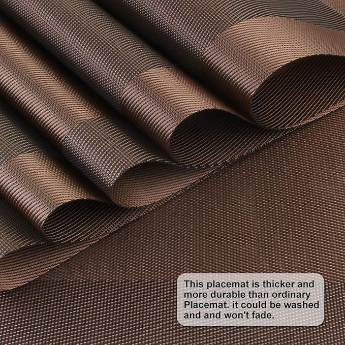 DACHUI Heat-Resistant Placemats Stain Resistant Anti-Skid Washable PVC Table Mats Woven Vinyl Placemats (4pcs, Brown-Cross)
