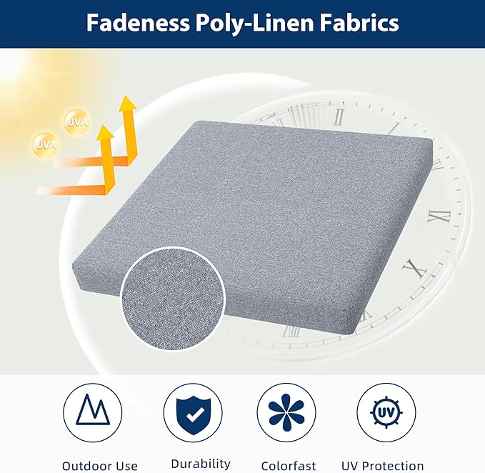 Outdoor Chair Cushions 19 x 19 x 2.5 Inch Set of 2, Water-Resistant & Fadeness Durable Patio Furniture Cushion for Garden Sofa Couch Chairs, Portable Comfort with Attach Ties, Light Grey