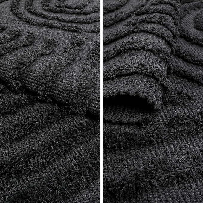 LEEVAN Washable Kitchen Runner Rug 2'X5', Hand-Woven Bathroom Runner Rug with Tassels, Dark Grey Entryway Runner Rug, Tufted Rainbow Bedroom Rug Runner, Farmhouse Hallway Rug for Laundry/Living Room