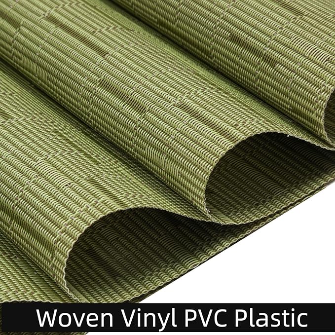 SHACOS PVC Woven Vinyl Wedge Placemats Set of 4 Round Table Placemats Wipe Clean Heat Resistant Round Table Mats (4, Green)