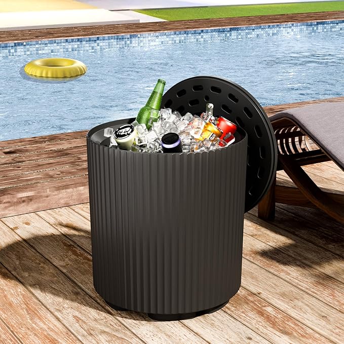 Outdoor Cooler Side Table, 2 in 1 Ice Chest Side Table,as Cooler Side Table,Cooler Table for Patio, Parties Picnics, Beach, Black