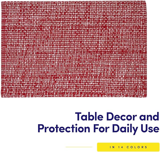 Placemats Set of 4-100% Cotton Two-Tone Rectangle Placemat for Dining Table - Over 15 Colors Available - Washable Table Decor for Kitchen, Farmhouse, Rustic, Durable for Everyday Use, Red