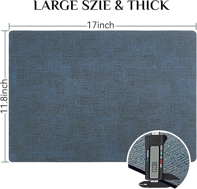 Softalker Faux Leather Placemats Set of 4-Vinyl Heat Resistant Place Mats, 100% Waterproof Oilproof Wipe Clean Table Mats for Indoor & Outdoor Use, 17’’×12’’, Navy Blue