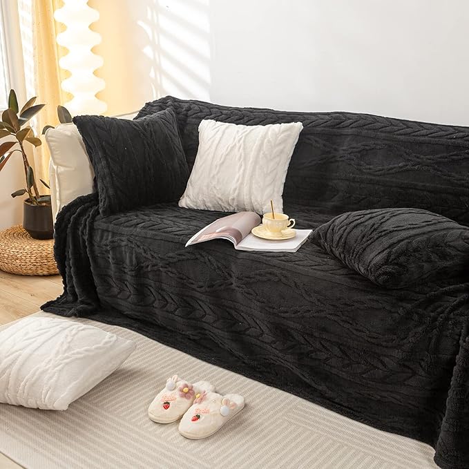 YUSOKI Sherpa Twin XL Blanket-3D Stylish Design Super Soft Fuzzy Cozy Warm Blanket Thick Plush Fluffy Furry Blankets for Teen Girls Women Couch Bed Sofa Chair Men Boys Gift(Black,65"x90")