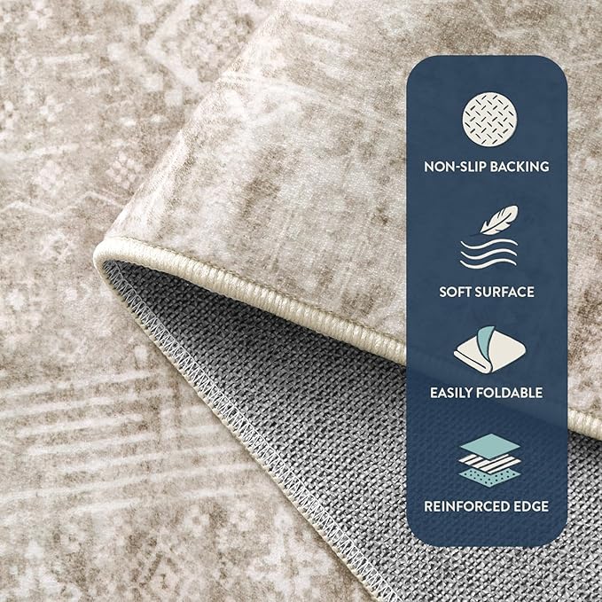 Lahome Morden Beige Kitchen Runner Rugs Non-Skid, Washable Hallway Runner Rug 10 ft, Farmhouse Soft Stain Resistant Carpet Runner for Bathroom Long Hall Office Home