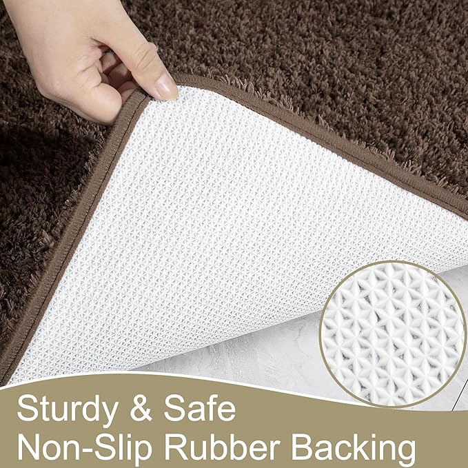 AROGAN Luxury Long Bathroom Runner Rug, 24x60 Inch Thick Soft and Absorbent Non Slip Bath Mat, Rubber Backing Quick Dry Rugs Carpets, Machine Washable Plush Mats for Shower Floor, Deep Brown
