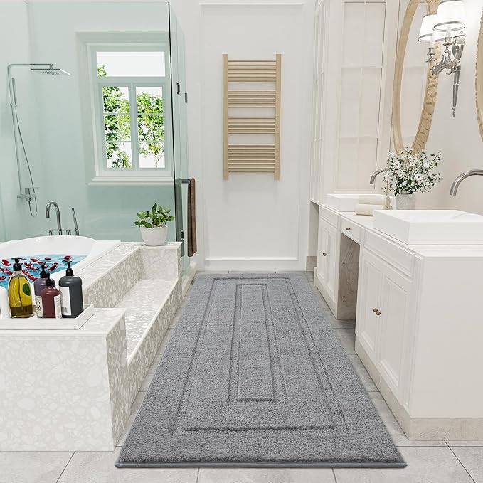 HOMORE Bathroom Runner Rugs 24x70 Non Slip Washable Long Bathroom Rug, Grey Absorbent Bath Rug Runner with TPR Backing, Soft and Thick Bath Mat for Shower Floor