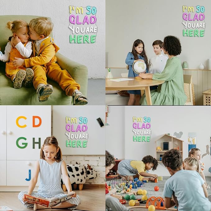 I'm So Glad You Here Neon Sign Home Led Neon Lights for Wall Decor Light Up Signs For Kids Room Welcome for Classroom Neon Light Up Sign School Opening Ceremony Decorations Gifts