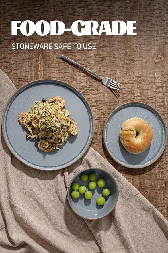 Famiware Nature Plates and Bowls Set, 18 Pieces Dinnerware Sets, Dishware Sets, Dishes Set for 6, Microwave and Dishwasher Safe, Light Blue