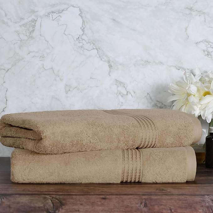 Superior Egyptian Cotton 2-Piece Bath Sheet Towel Set, Oversized Body Towels For Adults And Kids, Large Towel For Bath, Shower, Guest Bathroom, Spa, Gym, Resort, Essentials, Airbnb, Taupe
