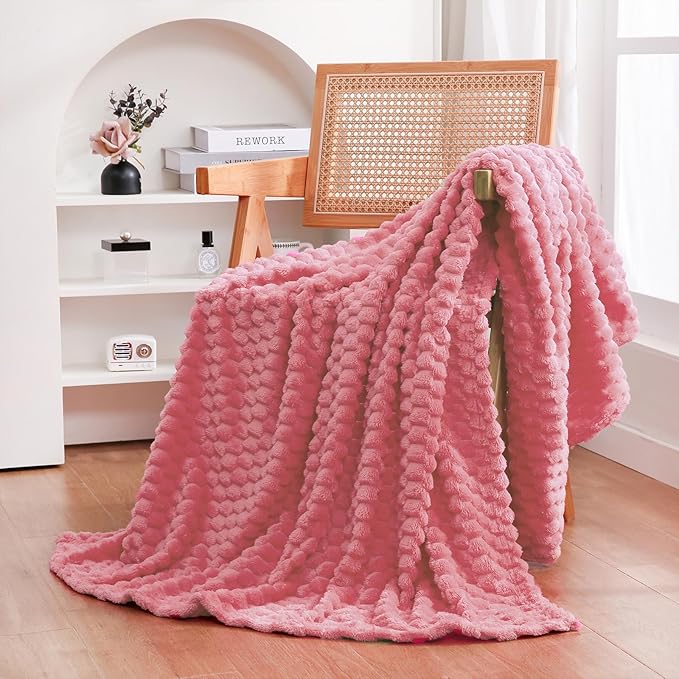 Rose Pink Throw Blanket 108"×90" inches Gifts for Mom Fuzzy 3D Jacquard Decorative Flannel Fleece Super Soft Plush Cozy Blanket for Couch Sofa Chair Lightweight