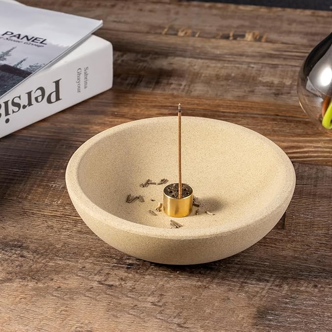 Koville Sandstone Incense Holder, Incense Holder for Sticks with 9 Holes, Natural Stone Incense Burner Ash Catcher for Meditation Yoga SPA, Incense-Sticks Holder(Brown)