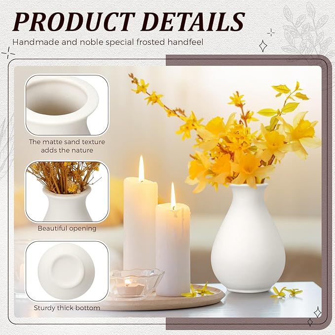 Tioncy 15 Pack White Ceramic Bud Vases Bulk 3.9 Inch Boho Small Flower Ceramic Vases for Centerpieces for Dry Flowers Pampas Garss Home Wedding Table Decor(Classic)