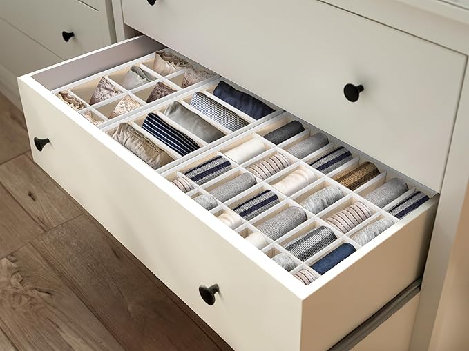 Simple Houseware 4-Pack Drawer Organizer Set - Closet Dividers for Underwear, Socks, Bras, Scarves, Ties - Foldable Non-Woven Storage Boxes, Beige