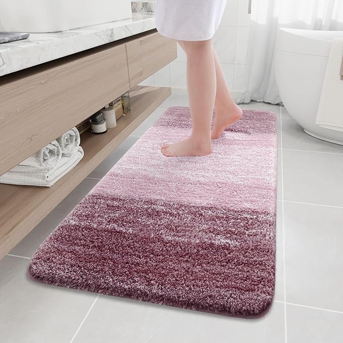Arotive Microfiber Bathroom Rugs, Shaggy Soft and Absorbent Bath Rug, Non-Slip, Thick Plush Machine Washable Dry Bath Mats for Bathroom, Tub and Shower, 59x24, Mauve