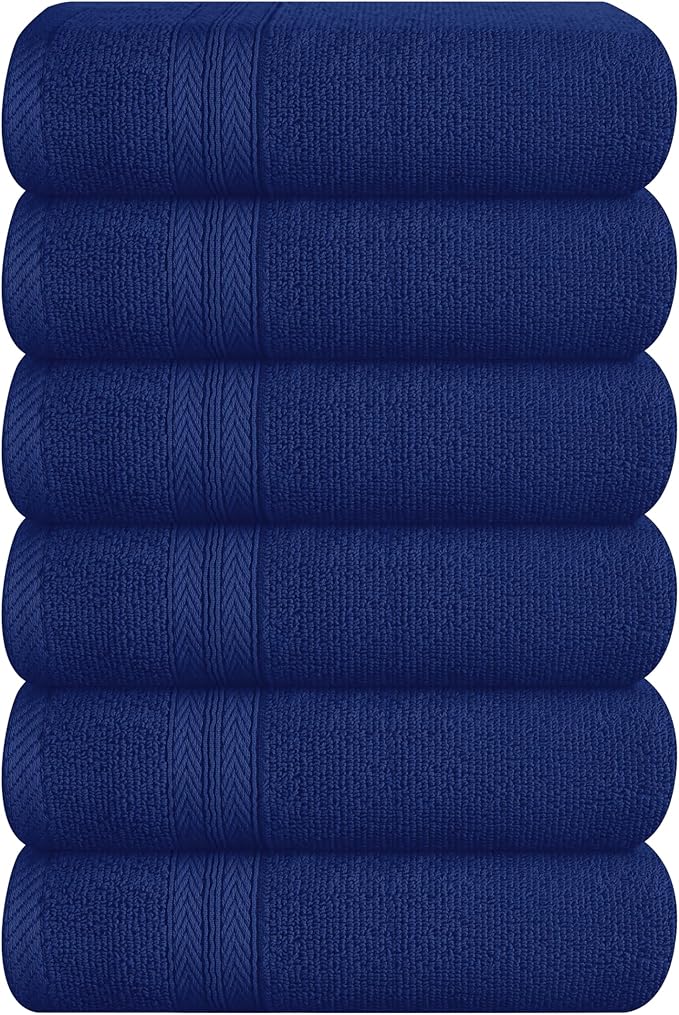 BOUTIQUO Ultra Soft 6-Piece Hand Towel Set 16x28-100% Ringspun Cotton - Durable & Highly Absorbent Hand Towels - Ideal for use in Bathroom, Kitchen, Gym, Spa & General Cleaning - Navy Blue