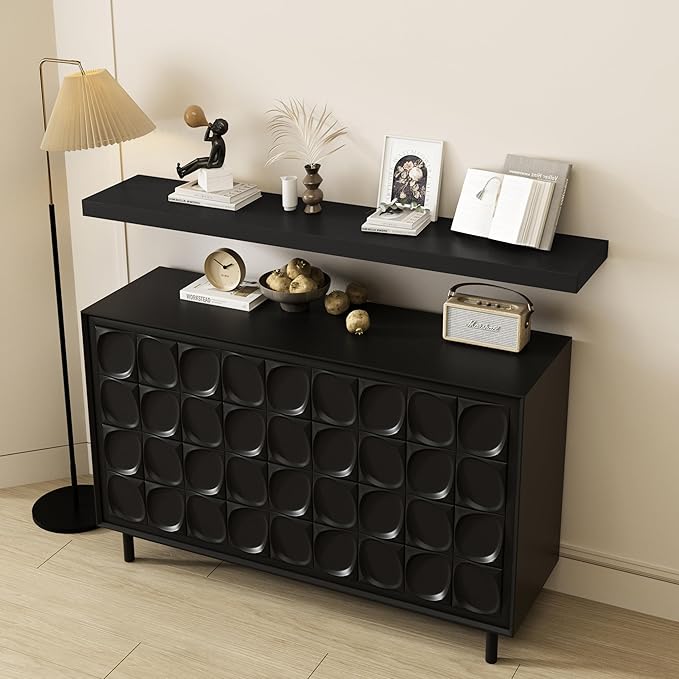 WELLAND 60 inch Black Mission Floating Shelves for Wall, Bathroom Wall Mount Shelves, Wood Modern Display Shelves, Book Shelves,for Bedroom,Living Room and Kitchen