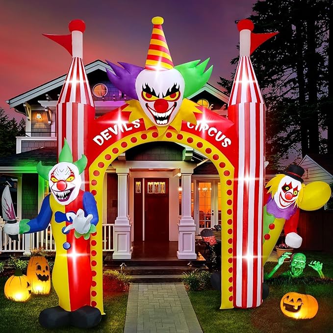 Kalolary 12 FT Halloween Inflatables Clown Archway Outdoor Decorations, Giant Clown Arch Blow Up Yard Decorations Scary Inflatable with Build-in Lights for Yard Garden Lawn Indoor Outdoor Decor