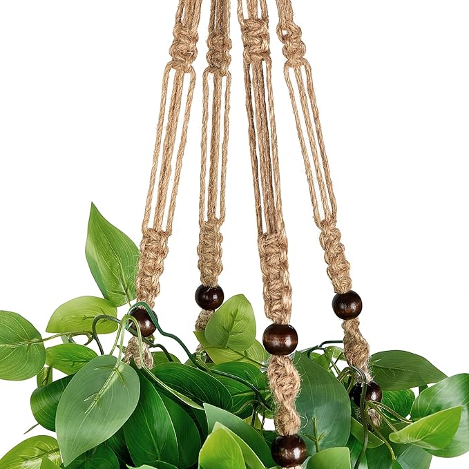 Mkono 2 Packs Fake Hanging Plant with Pot, Artificial Plants for Home Decor Indoor Macrame Plant Hanger with Faux Vine Hanging Planter Greenery for Bedroom Bathroom Office Decor, Brown (Pothos)