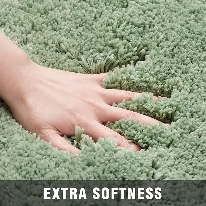 TECHMILLY Non-Slip Bathroom Rugs Sets 2 Piece, Fluffy Soft Luxury Microfiber Shower Mat, Absorbent, Washable & Quick Dry for Bath Floor, Green