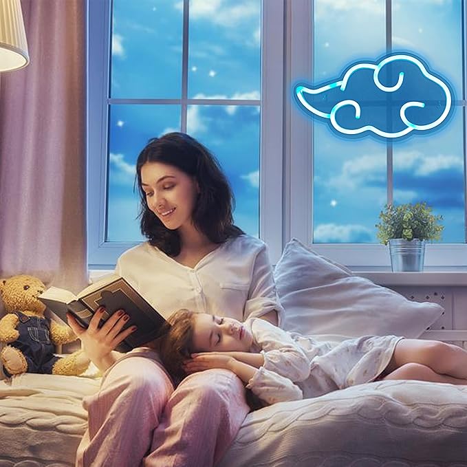 Anime Neon Sign, LED Blue Cloud Neon Signs for Wall Decor, Dimmable Gaming Neon Sign Wall Signs USB Night Neon Light for Bedroom Game Room Man Cave Party, Gifts for Your Son, Boyfriend(12x7in)