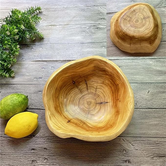 Wooden Decorative Natural Wood Fruit Bowl - Irregular Creative Rustic Hand Carved Serving Bowl for Candy, Snacks, Keys, Home Decor (14"-16" Diameter)
