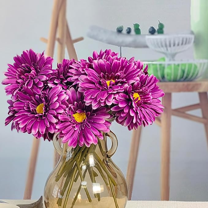 TOPIA Artificial African Daisies Flowers African Daisy Silk Flowers Artificial Gerbera Daisies Pack of 10 (Purple)