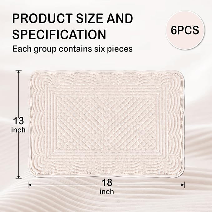 Pink 100% Cotton Placemats Set of 6, Rectangular Placemats Machine Washable-13x18 Inches for Kitchen or Dining Table Fabric Rectangular Table Mats