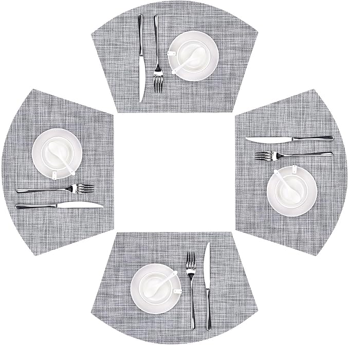 SHACOS Wedge Placemats Set of 4 Small Round Table Placemats Woven Vinyl Place Mats Non Slip Round Table Mats Wipe Clean, Gray White