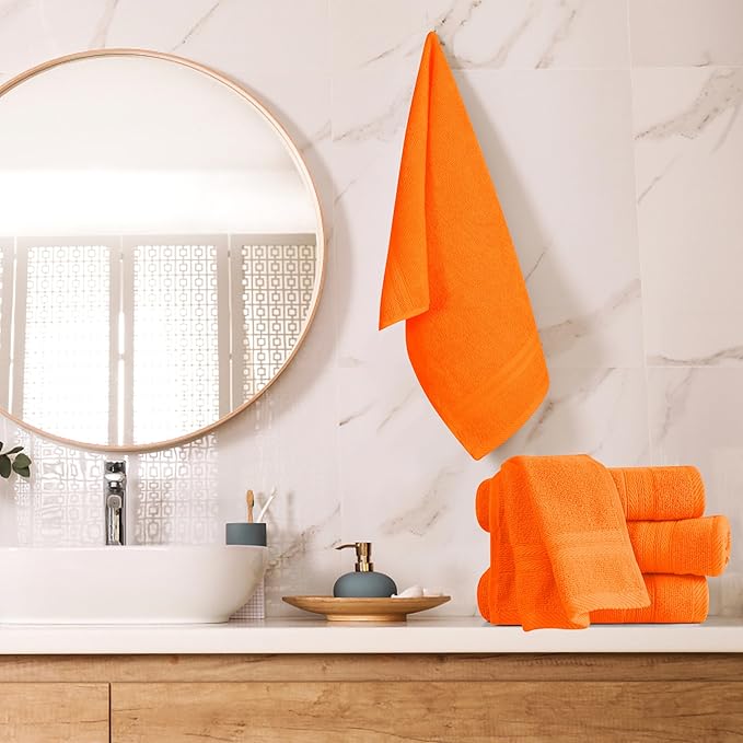 BOUTIQUO Ultra Soft 6-Piece Hand Towel Set 16x28-100% Ringspun Cotton - Durable & Highly Absorbent Hand Towels - Ideal for use in Bathroom, Kitchen, Gym, Spa & General Cleaning - Orange