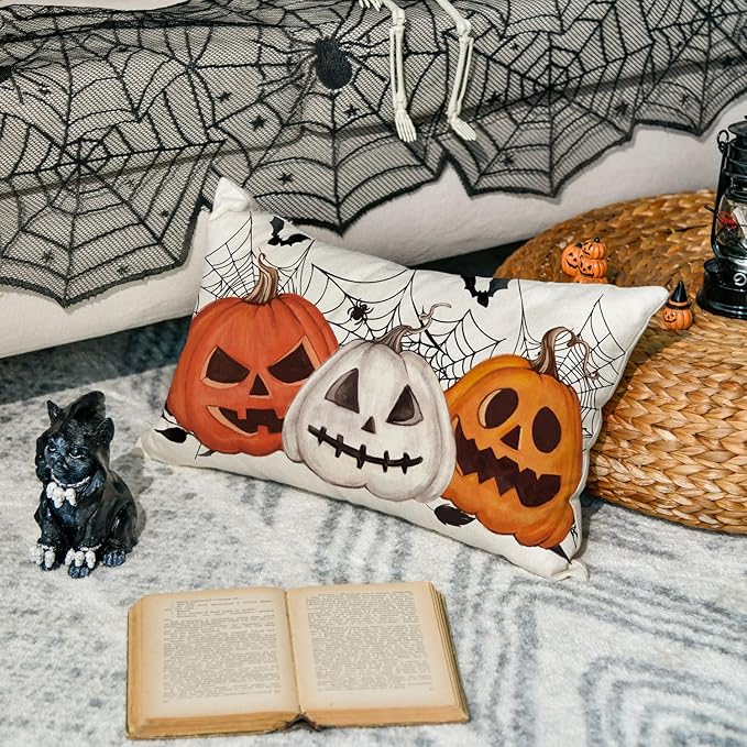 AVOIN colorlife Halloween Pumpkin Jack-O'-Lanterns Bat Throw Pillow Cover, 12 x 20 Inch Holiday Farmhouse Cushion Case Decoration for Sofa Couch