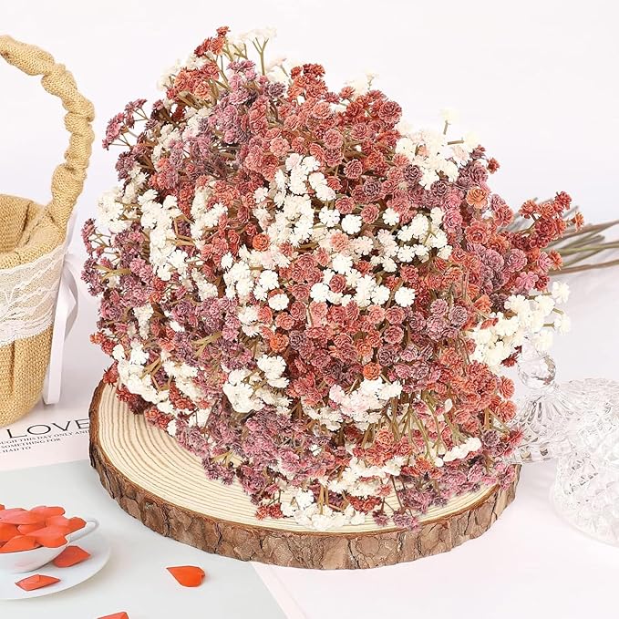 N&T NIETING Babys Breath Artificial Flowers Bulk, 24Pcs Fake Gypsophila Bouquet Flowers Real Touch Faux Babies Breath Arrangement for Wedding Floral Party Centerpieces Vase Decoration, Fall Orange