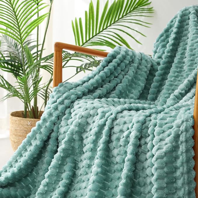 Exclusivo Mezcla Queen Size Soft Fleece Blanket, 90x90 Inches Stylish Jacquard Velvet Blanket for Bed, Fuzzy Cozy Lightweight for All Season, Celadon