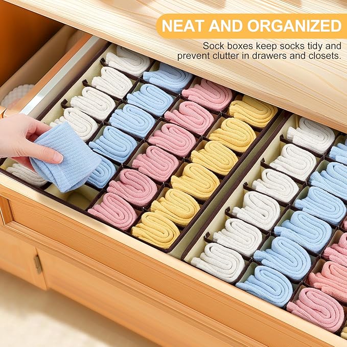 Joyoldelf Sock Organizer Drawer Organizer - Underwear Organizer, 24 Cell Collapsible Closet Organizers and Storage Sock Holders Organizers for Storing Socks, Ties, Belts 6 Pack Beige