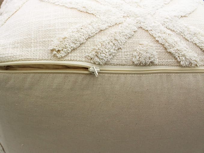 COTTON CRAFT Hand Tufted Pouf - Bedroom Dorm Home Accent - Foot Stool - Ottoman - Bean Bag - Versatile Modern Comfortable Prefilled Woven Cotton Square Pouf Footrest - 16x16x16 inches - Ivory