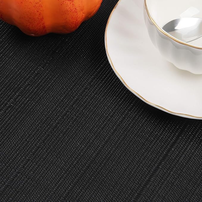 SHACOS Wedge Placemats Set of 8 Woven Vinyl Placemats for Small Round Table Place Mats Wipe Clean Non Slip Table Mats, Black