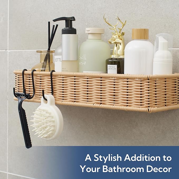 GRANNY SAYS Shower Caddy Hanging, 2 Pack Bathroom Shelves for Shower, Waterproof Shower Shelf for Inside Shower, Shower Shelves for Organization and Storage, Wicker Shower Rack for Home Decor, Nature