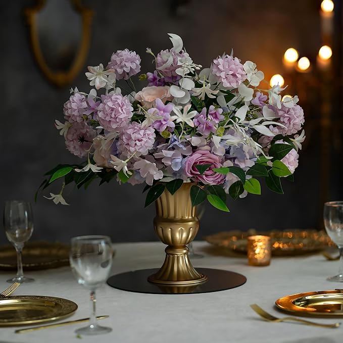 Sziqiqi Gold Flower Arrangements Vase for Wedding Table Centerpiece - 9in Metal Planter Vase Pot for Artificial Real Flower Small Trumpet Plant Urn for Garden