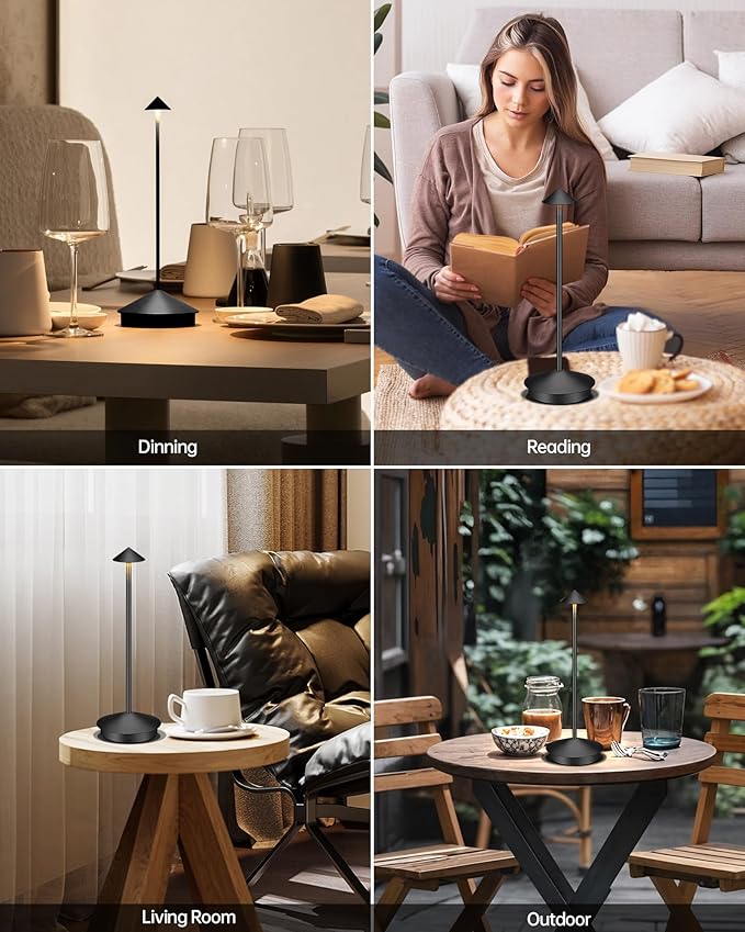 Portable Cordless Table Lamp Modern Led Desk Lamp Rechargeable, 6000mAh Battery Table Light for Dinning Patio Bedroom Camping Coffee Shop Restaurant, IP54 Waterproof, Dimmable 3 Light Color