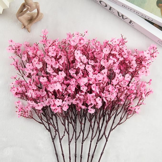 8Pcs Babys Breath Artificial Flowers Silk,Real Touch Pink Bouquets Fake Flowers for Vase Home Office Wedding Indoor Outdoor Centerpiece Table Decorations