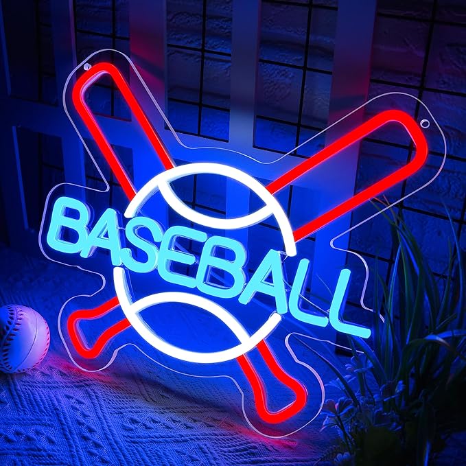 Baseball Neon Sign for Wall Decor Baseball Sport Team LED Neon Light for Man Cave Dormitory Bar Club Birthday Gifts for Sport Fans USB Powered(ZKXD311)