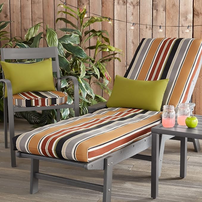 Greendale Home Fashions Outdoor 18-inch Round Reversible Seat Cushion, 2-Pack, Espresso Stripe 2 Count