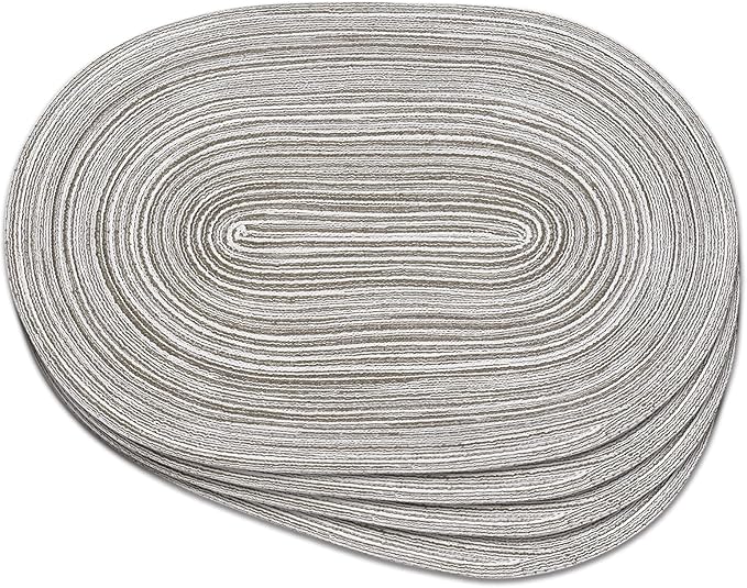 Noctiflorous Oval Braided Placemats Set of 4 Woven 12x18 Inch Non Slip Washable Heat Resistant Place Mats Round Tablemats for Dining Kitchen Party Daily Table Decor Dinner Mats (08 Grey, 4)