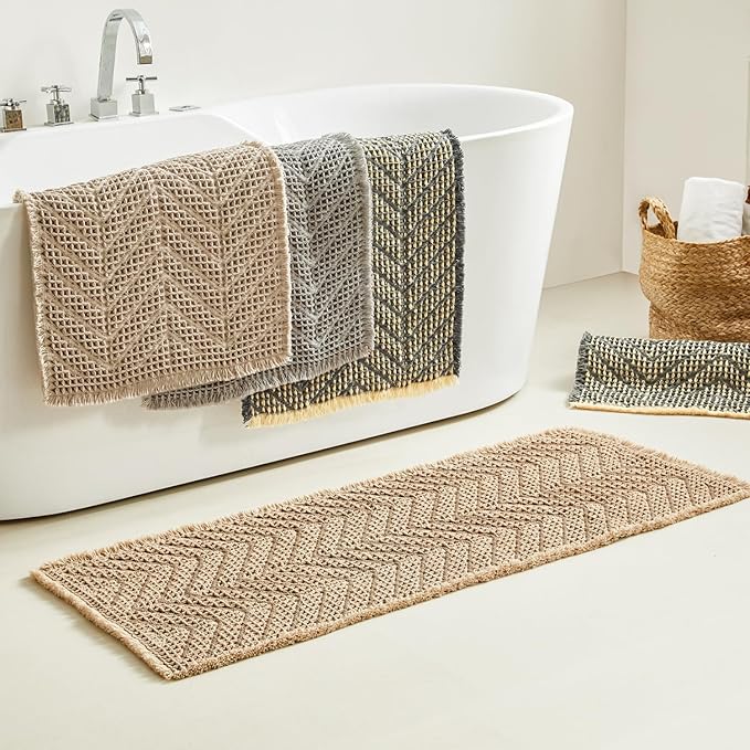 Bathroom Runner Rug Super Absorbent Non Slip Long Bath Mat Machine Washable Boho Bathroom Rugs Quick Dry Rug Runners for Hallway Bedroom Laundry Room,Grey, 2'x 6'(24" x 72")