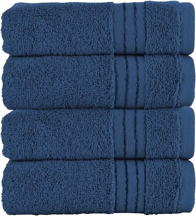 Elegant Comfort Premium Turkish Cotton 4 Pack Hand Towel Set - 16 x 28 inch, Luxurious Hotel Spa Quality 100% Turkish Cotton 4PC Hand Towel Set - Highly Absorbent - Soft Bathroom Towels, Navy Blue