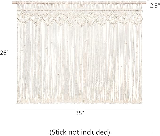 Mkono Wide Macrame Valance, 35" W x 26" H Short Window Treatments Panels Curtain Valance Woven Boho Wall Hanging Home Decor for Kitchen Bathroom Bedroom Living Room Apartment Dorm